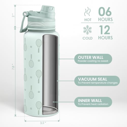 Tennis Stainless Steel Water Bottle with Strap 32oz