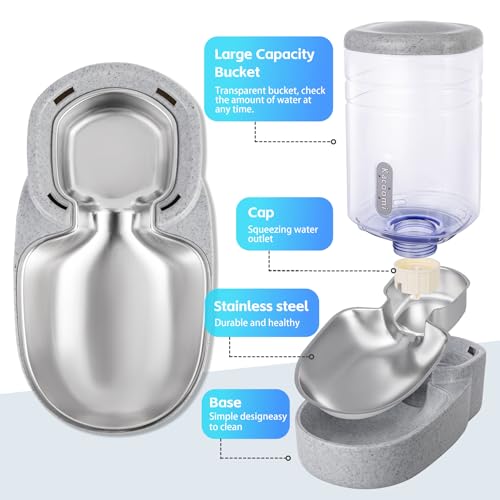 Automatic Cat Feeder and Water Dispenser with Stainless Steel Bowl Gravity Food Feeder and Waterer Set for Small Medium Dog Puppy Kitten 1 Gallon x 2