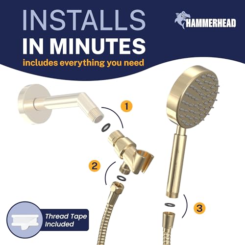 Solid Metal Handheld Shower Head with Hose and Brass Holder
