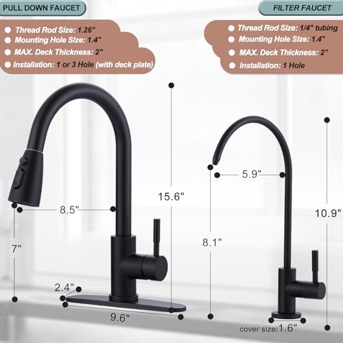 Black Kitchen Faucet and Water Filter Faucet Combo