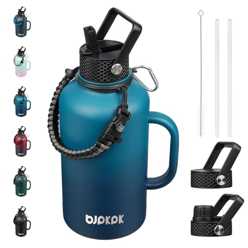 64oz Insulated Water Bottle with Straw Lid Large Stainless Steel Jug