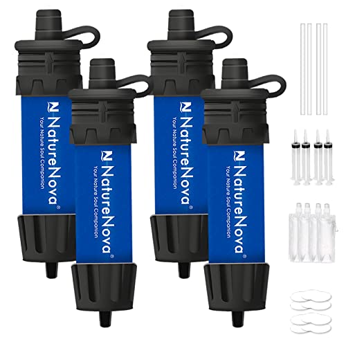 Mini Water Filter NatureNova Portable Emergency Water Filtration System Hiking Camping Straw Survival Gear Emergency Preparedness（Blue