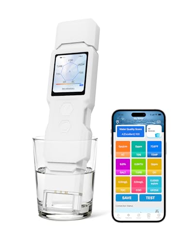 9-in-1 Smart Water Tester with APP Monitoring, Digital Water Test Kit for Turbidity, TDS, EC, Temp, Salt, GH, TOC, COD & UV275, Professional Water Tester for Drinking Water, Well, Tap & Outdoor