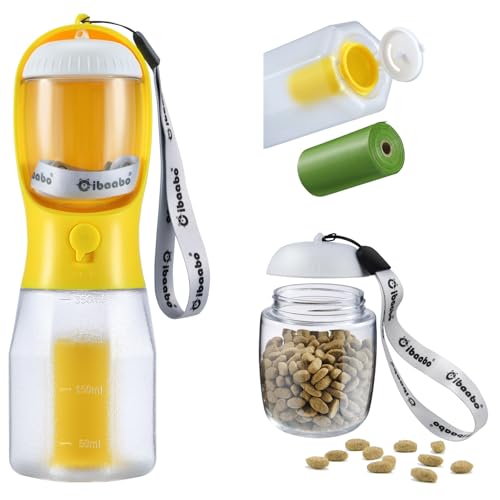Dog Water Bottle with Food Container & Poop Bag Holder & Filter