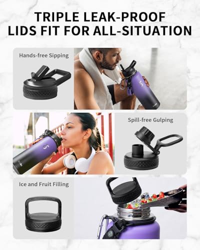 Water Bottle Insulated 40 oz with 3 Lids