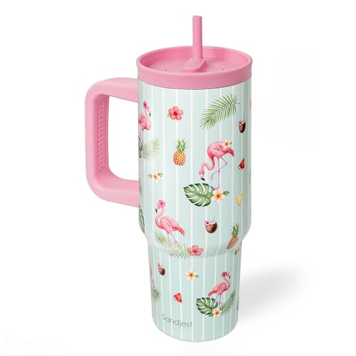 Tropical Stainless Steel Locking Lid Silicone Straw Tumbler with Handle 40oz