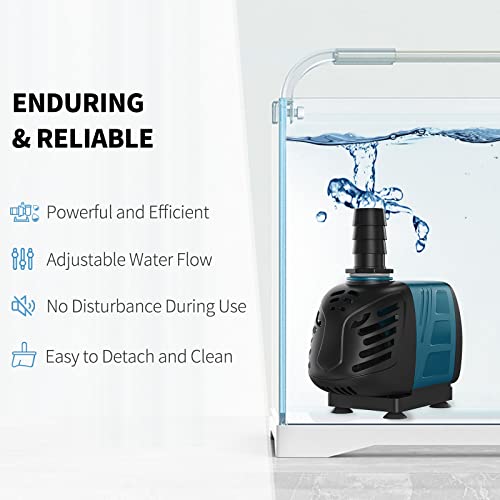 Aquarium 400 GPH Submersible and Inline Water Pump 30W 6ft High Lift AC 120 V Quiet Adjustable Return Pump with 6 ft. Power Cord for Fish Tanks Pond Waterfalls Fountains Sumps and Gardens