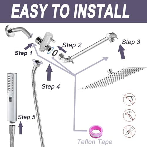 10" High Pressure Square Rainfall Shower Head and 2