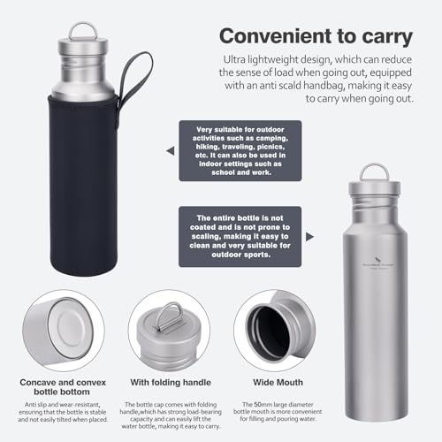 Outdoor 750ml Wide Mouth Titanium Water Bottle Canteen Ti3253d