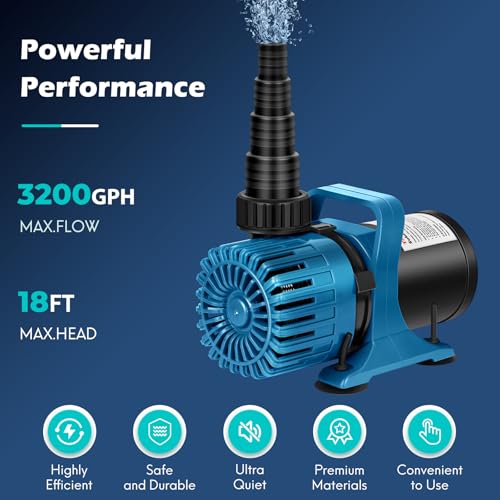 3200 GPH Pond Pump for Fish Pond Fountain & Waterfall
