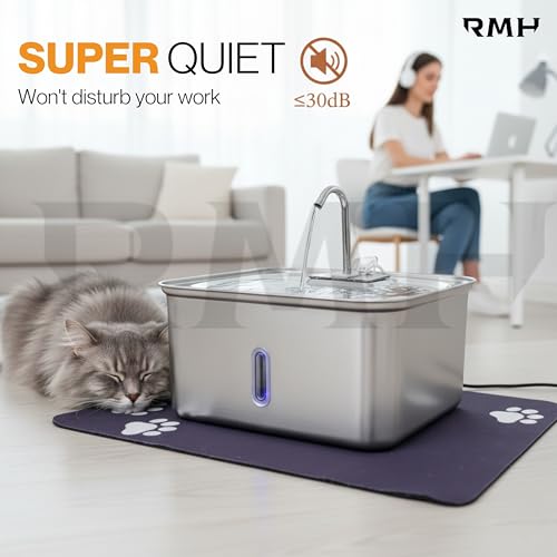 Stainless Steel Cat Water Fountain 7L with Waterproof Mat