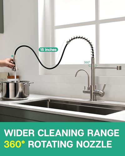 3 in 1 Kitchen Faucet with Pull Down Sprayer Brushed Nickel
