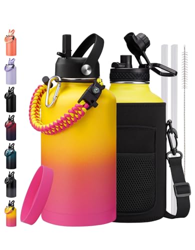 64oz Half Gallon Water Bottle with Portable Paracord Handle & Carrier Bag (9 Count)