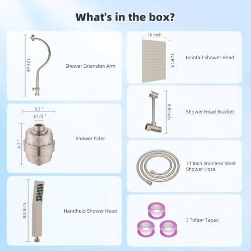 All Metal 12'' Filtered Rainfall Shower Head Combo