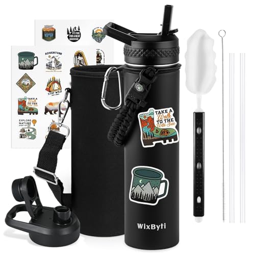 24 oz Insulated Water Bottle with Straw