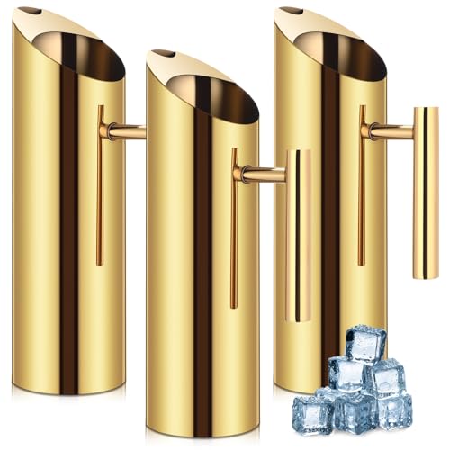 3 Pack 53oz 1.5l Stainless Steel Water Pitcher Modern Metal Pitcher with Ice Guard Gold Carafe Drink with Handle or Iced Hot Drink Tea Juice Coffee Beer (3 Count)