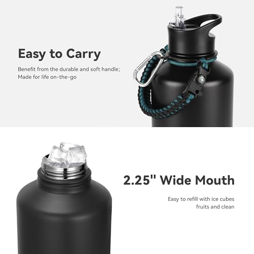 64 oz Insulated Water Bottle with Straw & Spout Lids