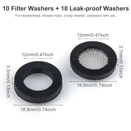 10pcs 1 2" Shower Head Screen Filter Gasket + 10pcs Rubber Washer (20 Count)