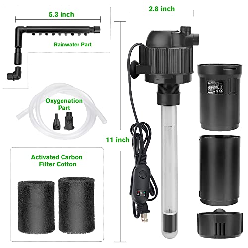 4-in-1 Submersible U-V Filter Pump, Internal Green Water Killer with Timer, 210GPH 8W Adjustable Fish Tank Filter, Increase Oxygen for 40-80 Gallon Aquarium Tank