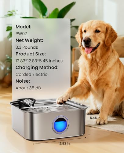 10L 2.6Gal Dog Water Fountain for Large Dogs