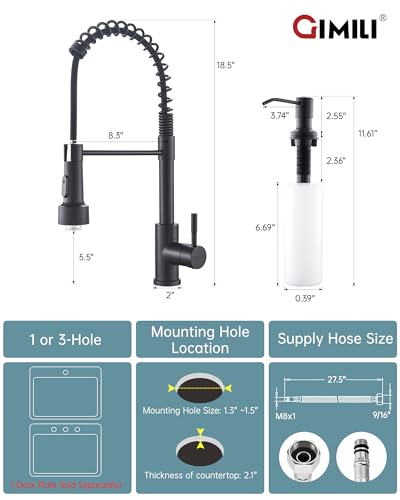 Matte Black LED Kitchen Faucet with Soap Dispenser Pull