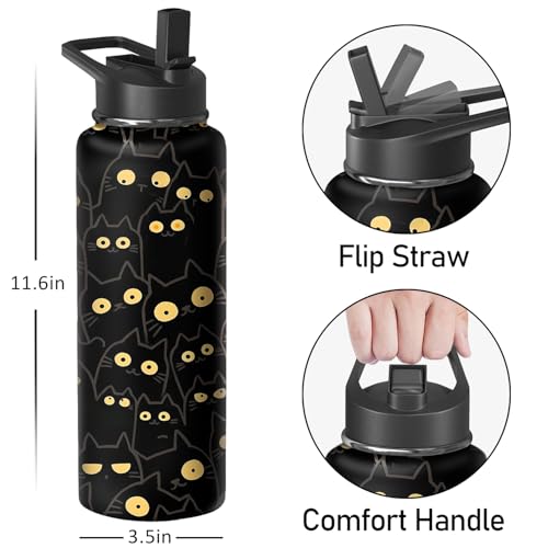 40oz Cat Water Bottle with Handle and Flip Straw