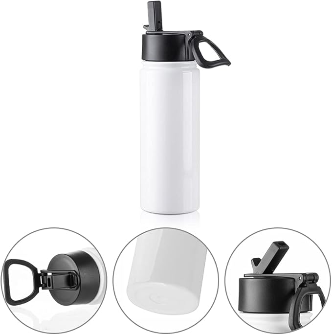 PYD Life 4 Pack Sublimation Blank Kids Tumbler White Sports Water Bottles 18 OZ Wide Mouth Stainless Steel Vacuum Flask with Straw and Portable Handle for Tumbler Press Machine Sublimation Print