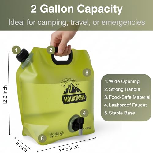 Camping Water Container 2 Gallon Collapsible Water Jug with Spout