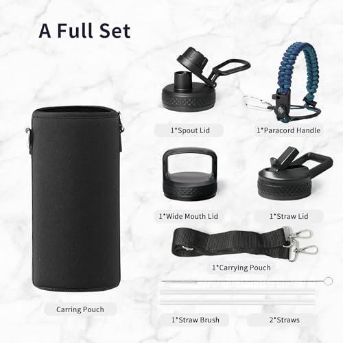 Insulated Water Bottle 32 oz with 3 Lids