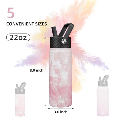 22oz Insulated Water Bottle with Straw Lid