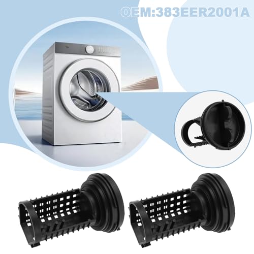 2Pcs Washing Machine Filter Machine Drain Pump Filter Cap 383EER2001A Compatible with LG F1069FD.ABWQEUK F1069FD2P.ABWQEUK Black 96mm