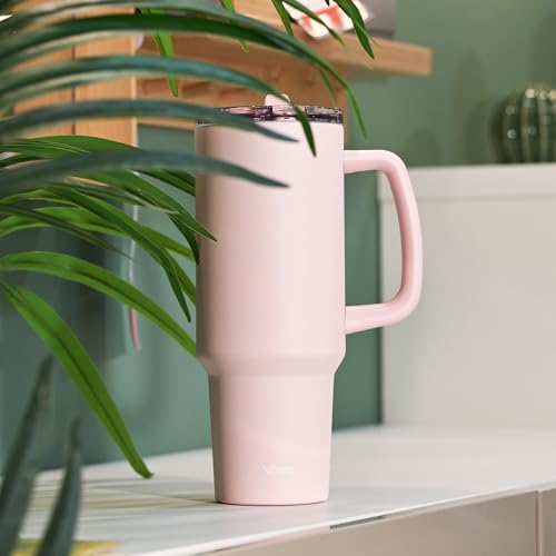 40oz Light Pink Tumbler with Handle and Flip Straw