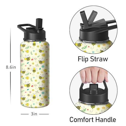 18oz Bee Water Bottle with Handle and Flip Straw