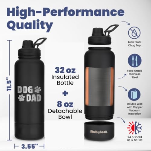 Dog Dad Water Bottle with Detachable Bowl for Dog Lovers