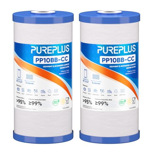 5 Micron 10" x 4.5" Whole House Sediment and Carbon Water Filter Replacement Cartridge for GE FXHTC (2 Count)