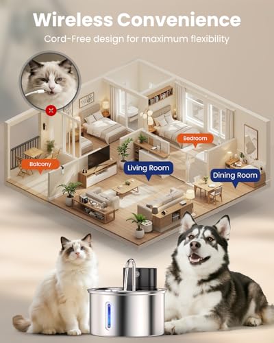 Cat Water Fountain Wireless Stainless Steel with Sensor 3.5L