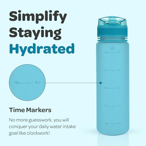 Motivational Water Bottle with Time Marker & Fruit Infuser 17 oz