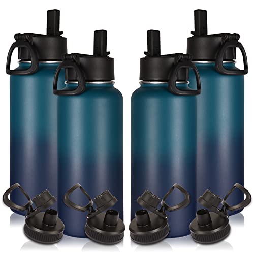 32 oz Insulated Water Bottles Bulk 4 Pack with Straw Lid & Spout Lid (4 Count)