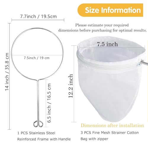 Ultra Fine Reusable Filter Bags with Stainless Steel Handle (4 Count)