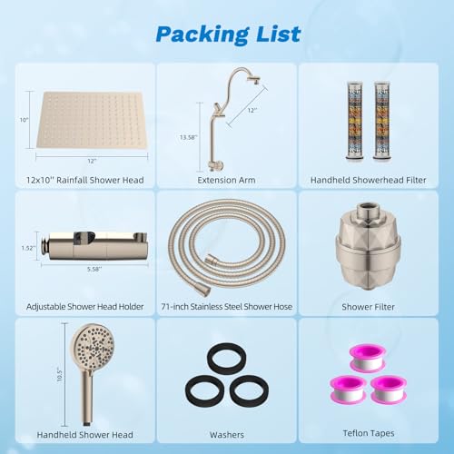 12" Dual Filtered 10" Rainfall Shower Head with Handheld 10