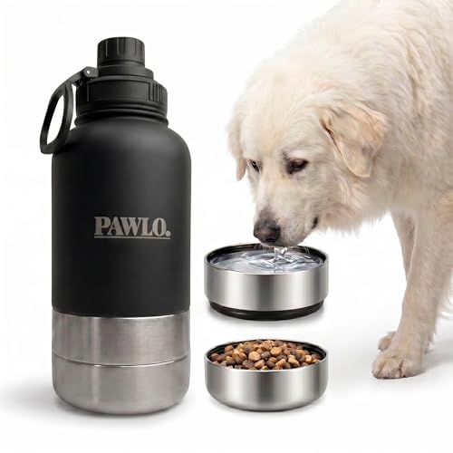 Outdoor Dog Water Bottle with 2 Stainless Steel Bowls