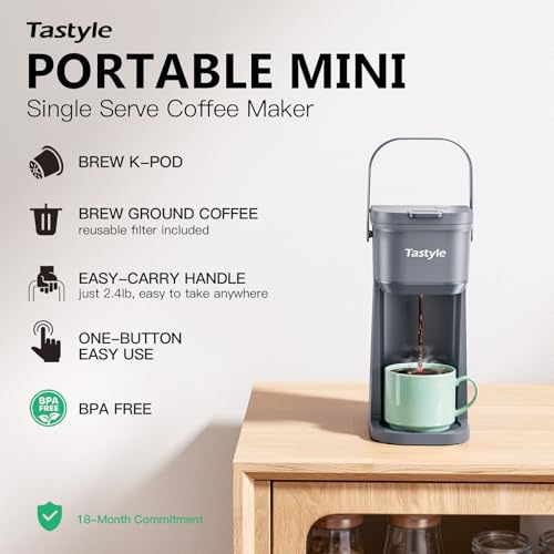 Mini Single Serve Coffee Maker for K Cups and Grounds with Handle