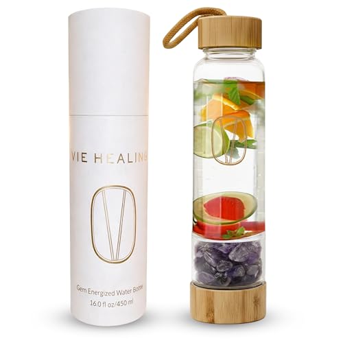 Gem Infused Amethyst Glass Water Bottle