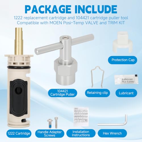 Shower Cartridge Kit Replacement for Moen 1222 Cartridge with Removal Tool Compatible with Moen Posi