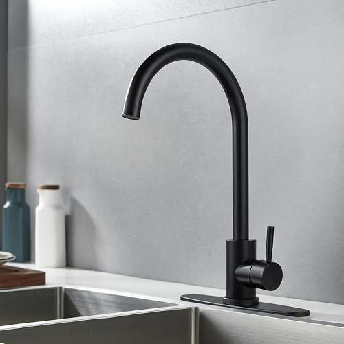 Single Handle High Arc Matte Black Kitchen Faucet Stainless Steel Commercial Single Hole Kitchen Sink Faucet