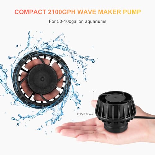 2100GPH Aquarium Wave Maker with Controller Mini DC 24V 12W Powerhead with Magnetic Mounting