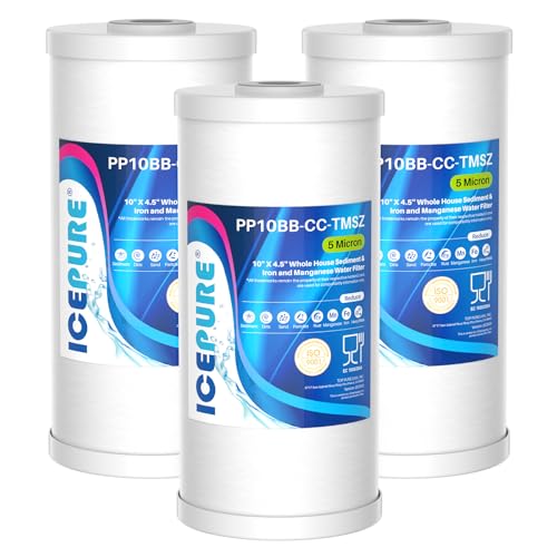 5 Micron 10" x 4.5" Whole House Sediment and Iron Manganese Resin Water Filter Compatible with GE FXHTC (3 Count)