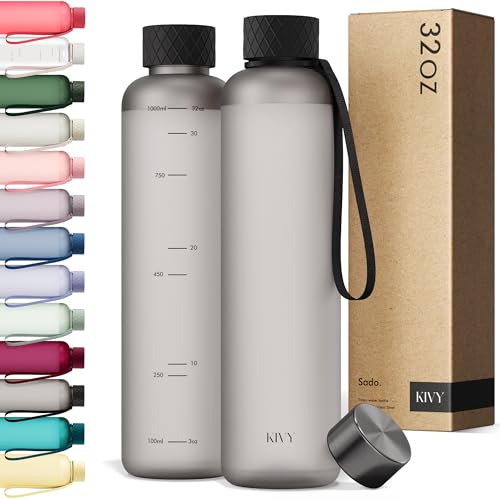 Slim Water Bottle 32oz [Lightweight & Shatterproof] Fits Backpack & Cupholder for Travel