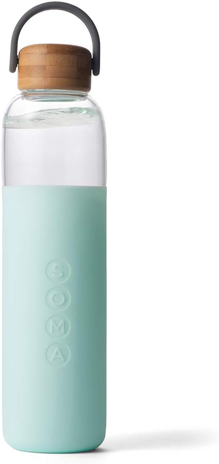 Soma Glass Water Bottle with Silicone Sleeve, BPA-Free, Mint, 25oz