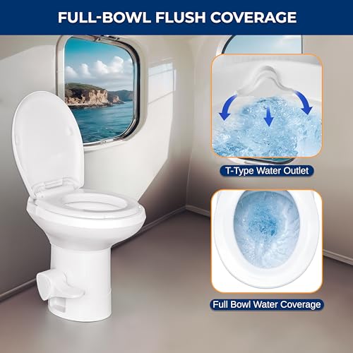 RV Gravity Flush Toilet with Foot Pedal and Hand Sprayer